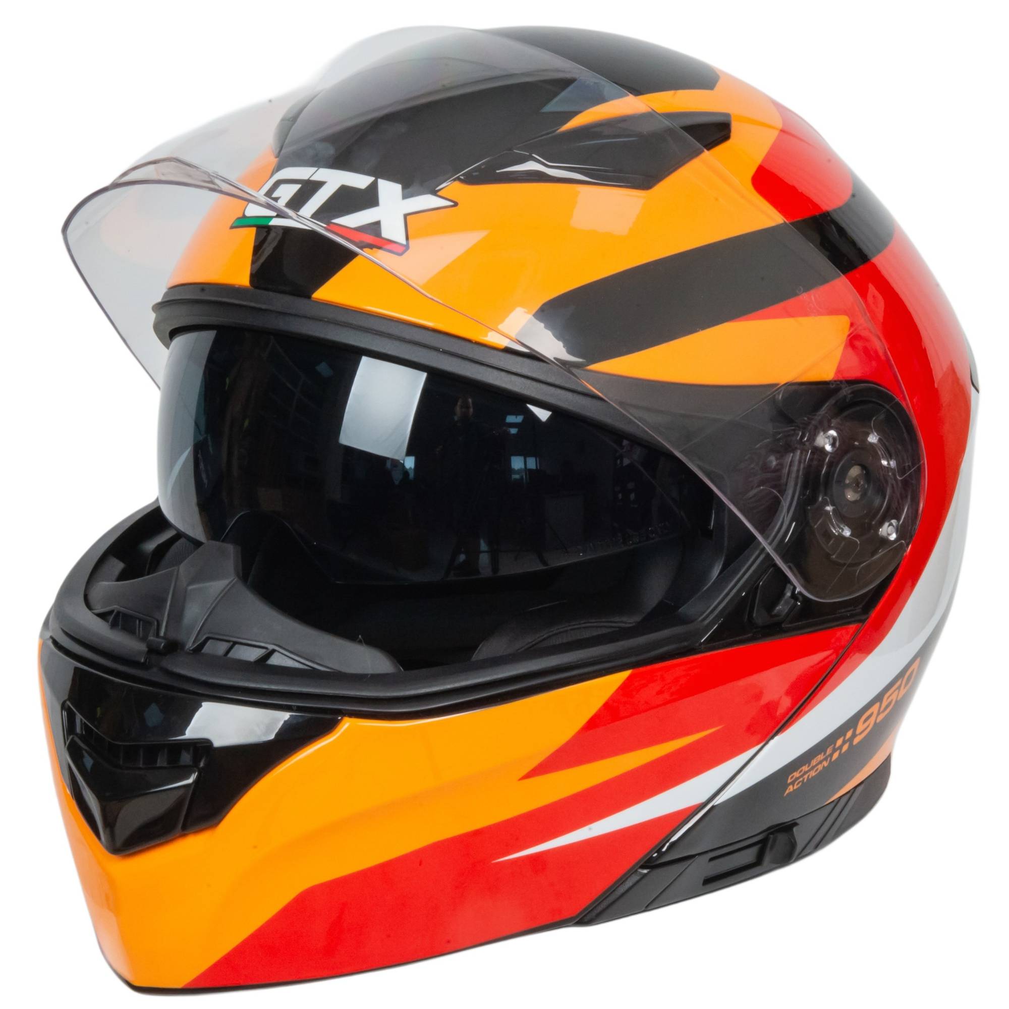 Шлем мото модуляр GTX 550 №2 (L) BLACK/WHITE ORANGE RED (2 визора)